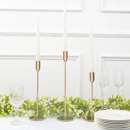 Home Collection 3-Piece Gold Metal Taper Candle Holders with Round Base