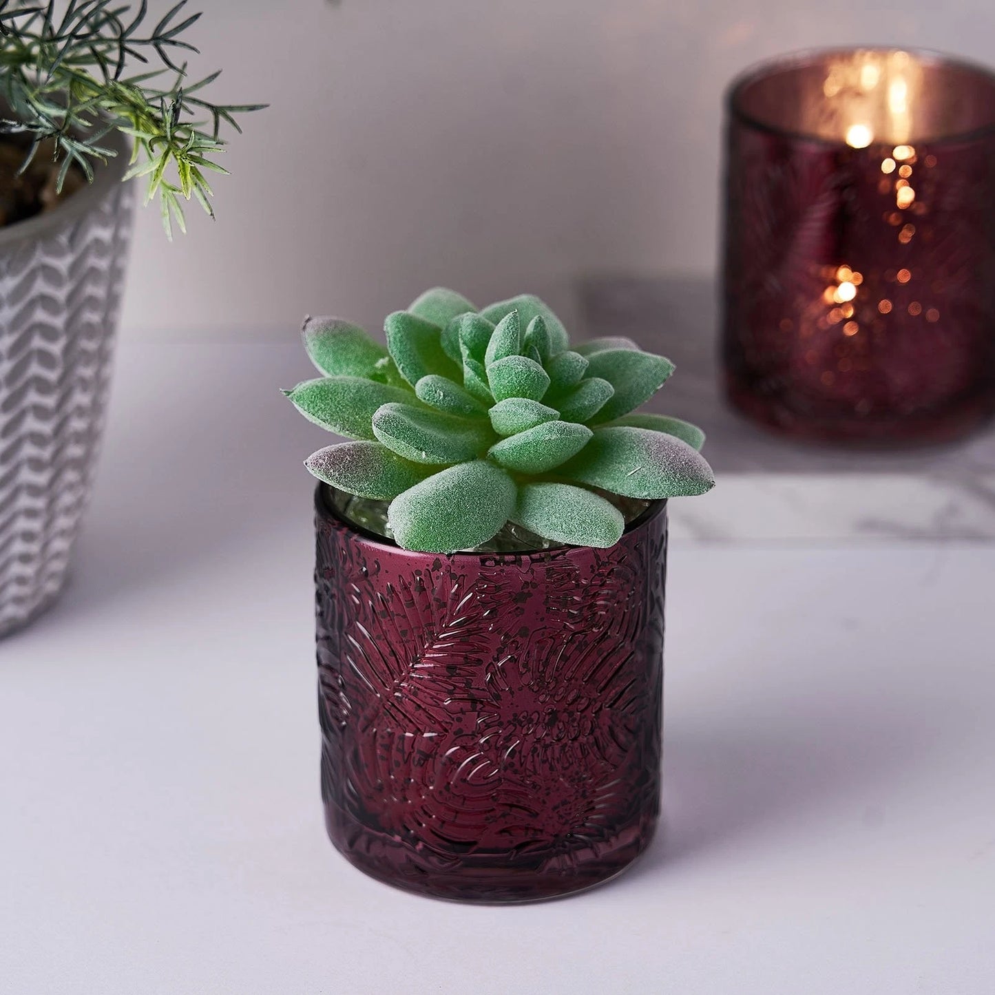 Home Collection 6-Piece 3" Mercury Glass Votive Candle Holders with Leaf Design