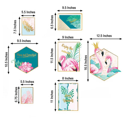 Pink Green Flamingo Frame Wall Stickers