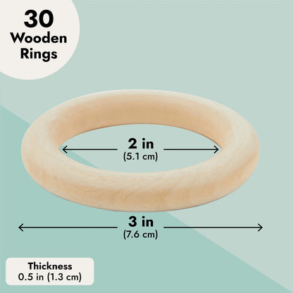30 Pack 3 Inch Wooden Rings for Crafts