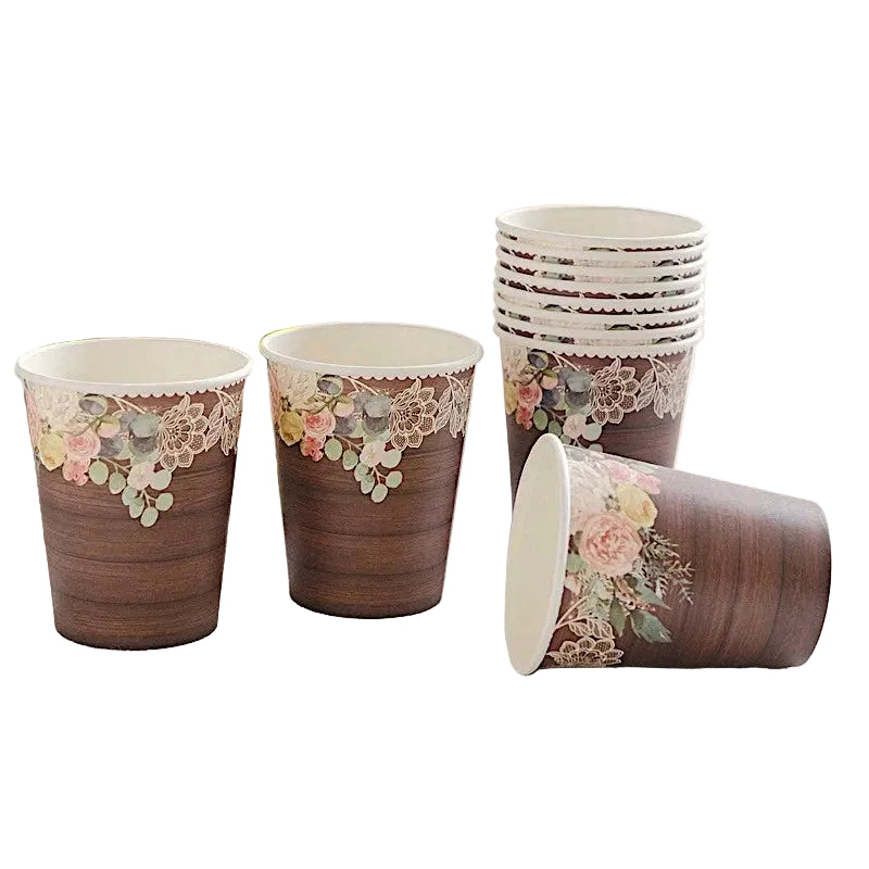 Home Collection Pack of 24 Brown Rustic Wood Print Paper Cups