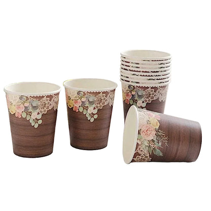 Home Collection Pack of 24 Brown Rustic Wood Print Paper Cups