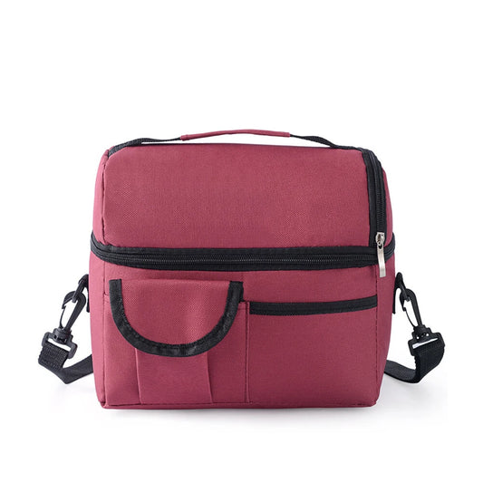 Insulated Dual-Compartment Leakproof Lunch Tote Cooler Bag Burgundy