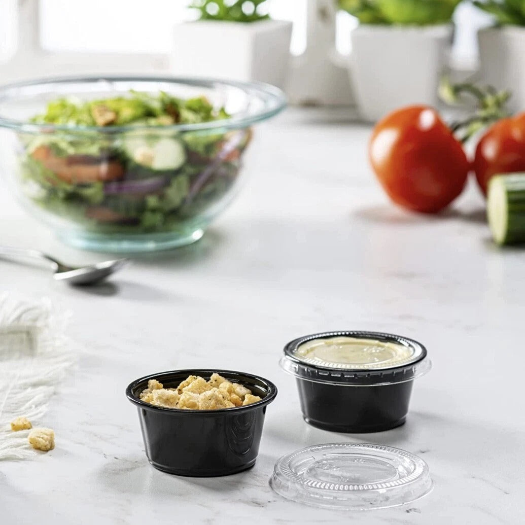 Home Collection 2oz Black Disposable Portion Cups with Lids