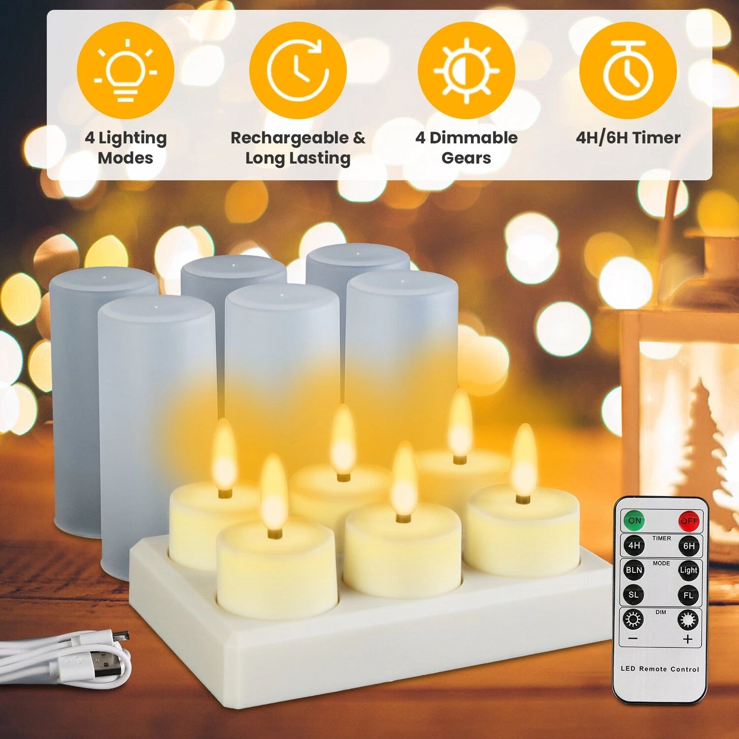 6-Pack Flameless Rechargeable LED Tea Lights with Remote & Timer