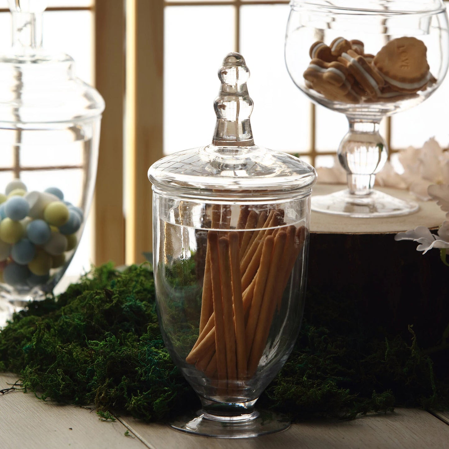 Home Collection 3-Piece Clear Glass Apothecary Jars Set – 9", 10", 11"