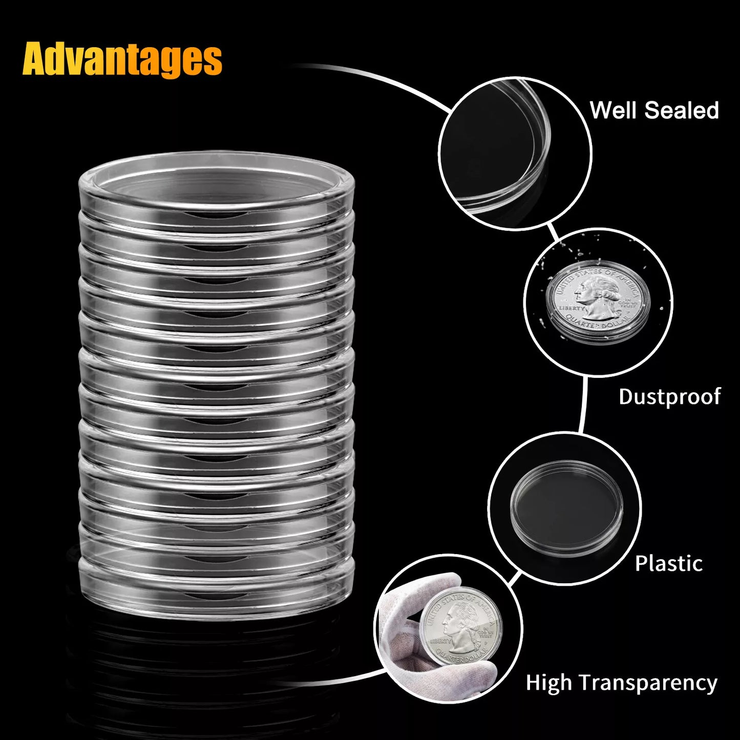 50pcs 40.6mm Coin Storage Holder Box
