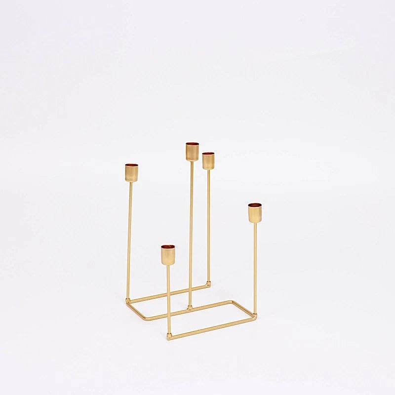 12" Gold 5-Arm Geometric Metal Candelabra – Taper Candle Holder