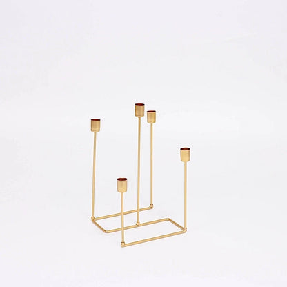 12" Gold 5-Arm Geometric Metal Candelabra – Taper Candle Holder
