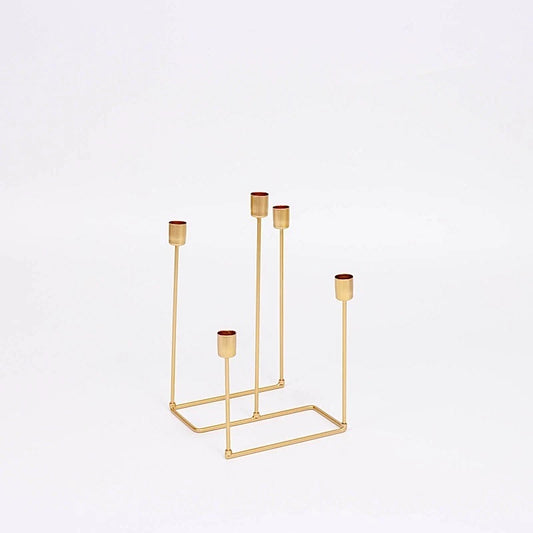 12" Gold 5-Arm Geometric Metal Candelabra – Taper Candle Holder