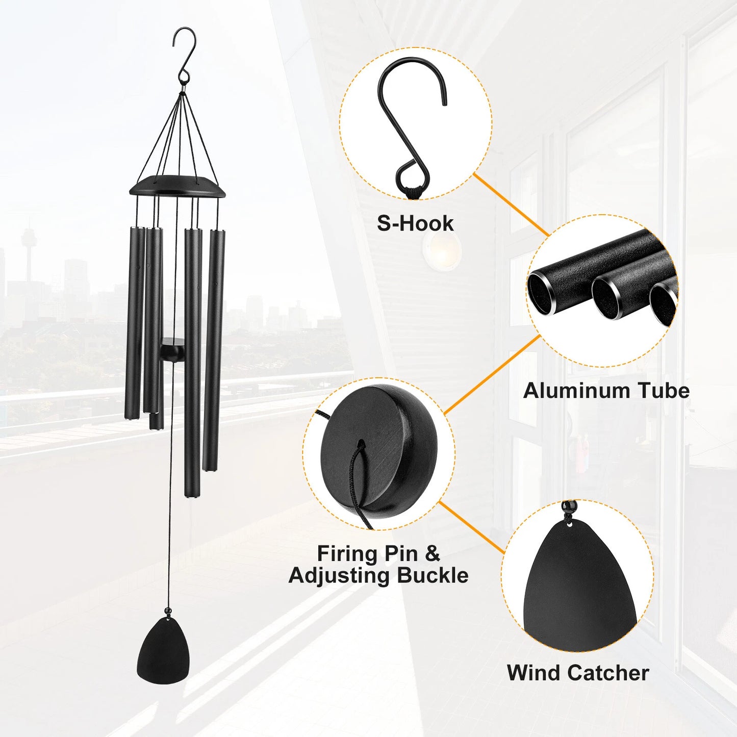 33" Wind Chimes – Large Deep Tone Chapel Bells with 6 Tubes