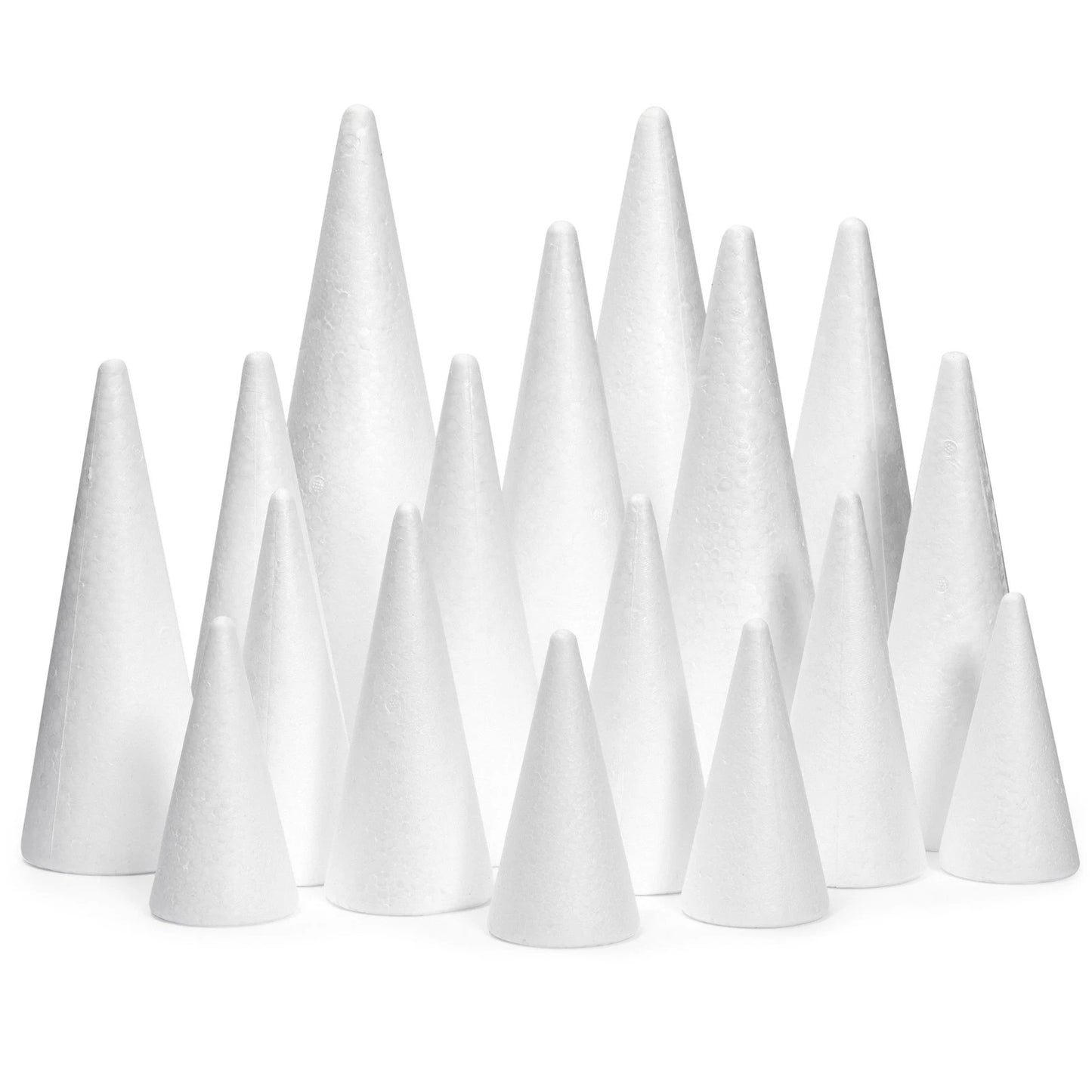 18-Pack Foam Cones for Crafts – Assorted Sizes