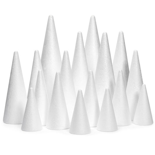 18-Pack Foam Cones for Crafts – Assorted Sizes