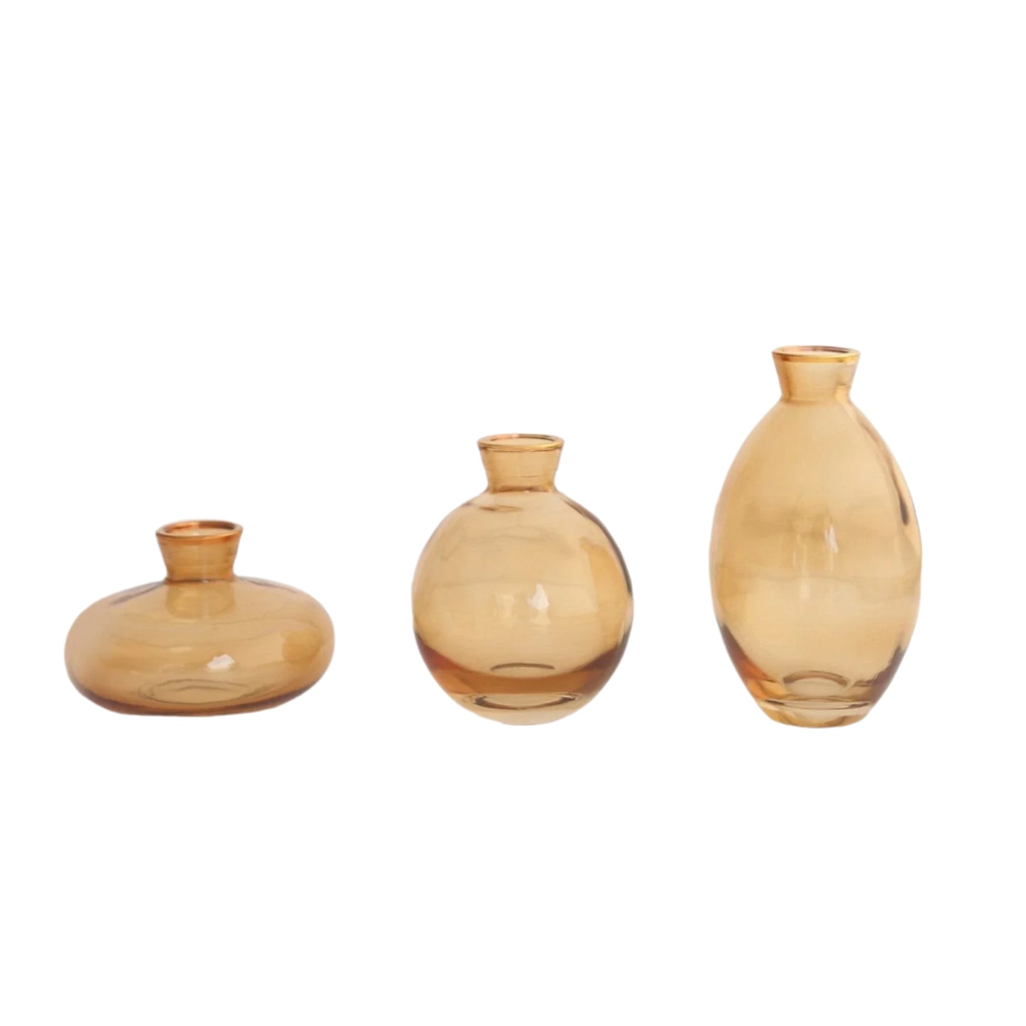3 Small Gold Glass Vases with Metallic Rim