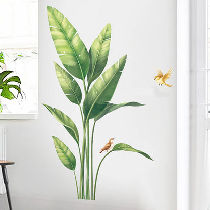 Green Wall Stickers Tropical Plants with Birds