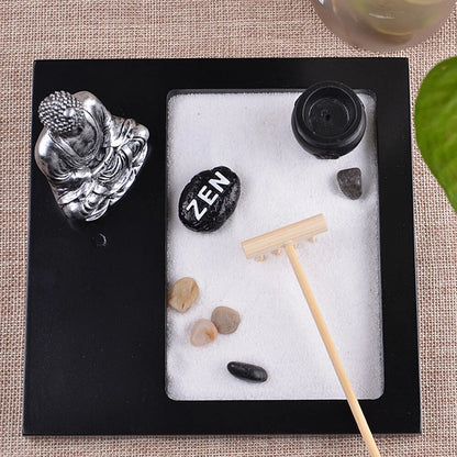 Tabletop Mini Meditation Zen Garden with Pavilion Statue