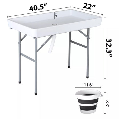Portable Ice Cooler Table with Drain & Detachable Skirt