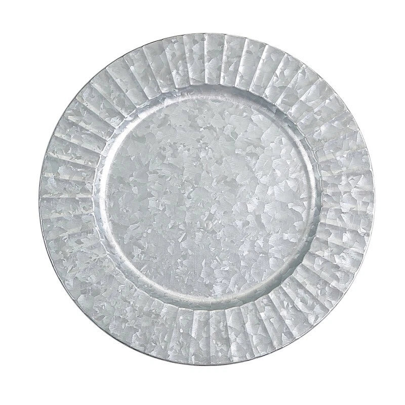 Home Collection 4-Pack 13-Inch Silver Galvanized Charger Plates Ruffled Rim