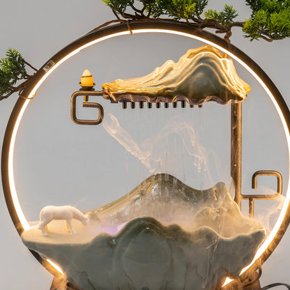 LED Tabletop Water Fountain with Indoor Faux Plants & Mist