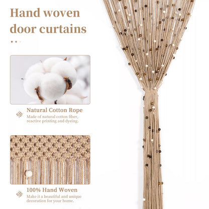 2Pcs Macrame String Curtain with Wooden Beads