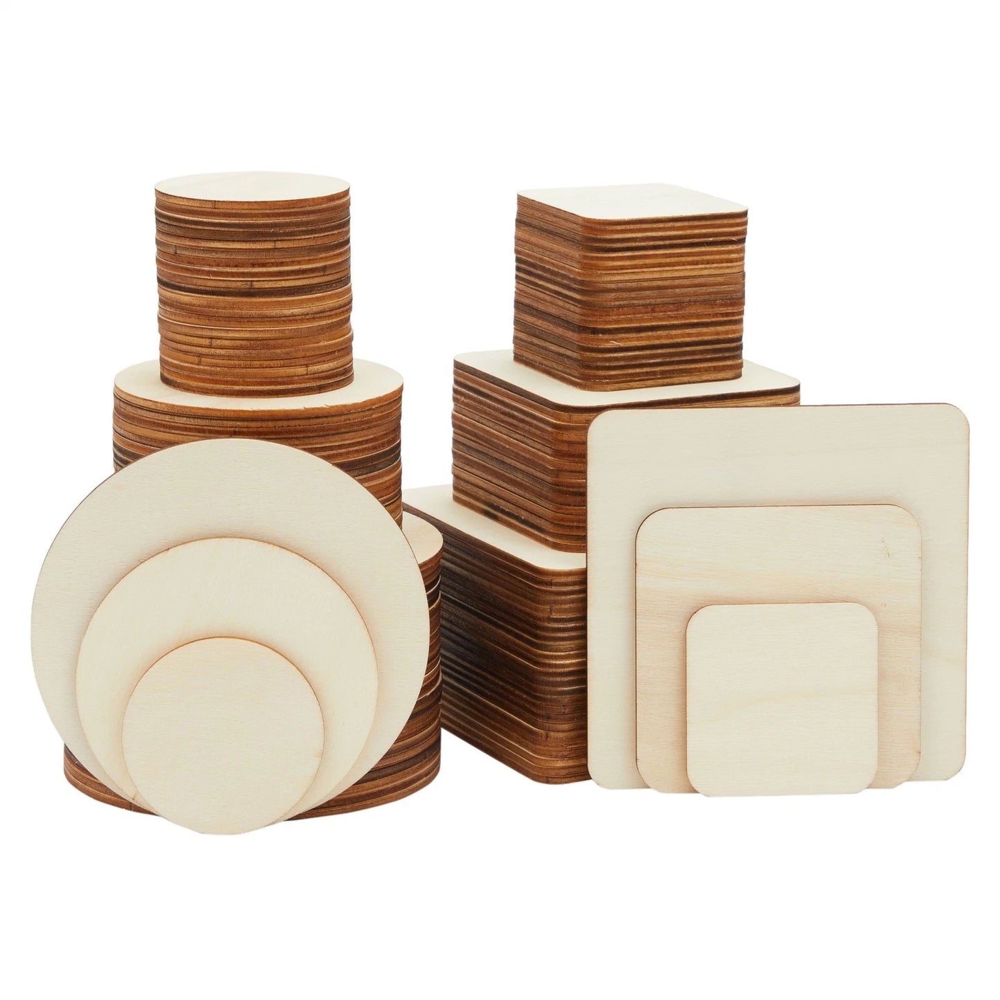 130-Pack Unfinished Wooden Circles & Squares