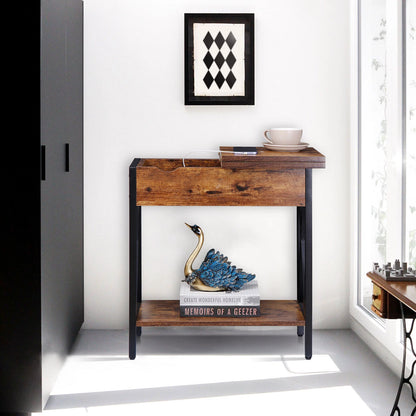 24" Flip Top End Table with Charging Station & Hidden Storage