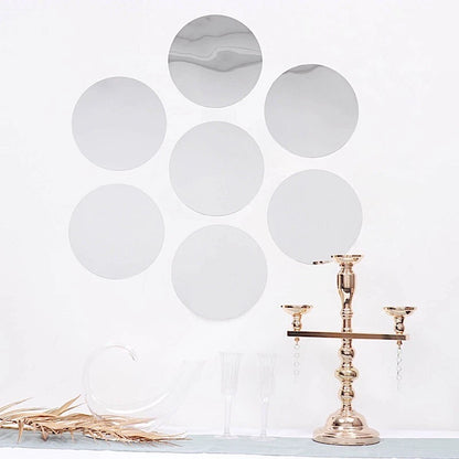 12 Silver 10" Round Acrylic Mirror Wall Decals