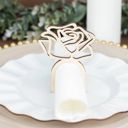 10 Natural Laser Cut Rose Design Wood Napkin Rings