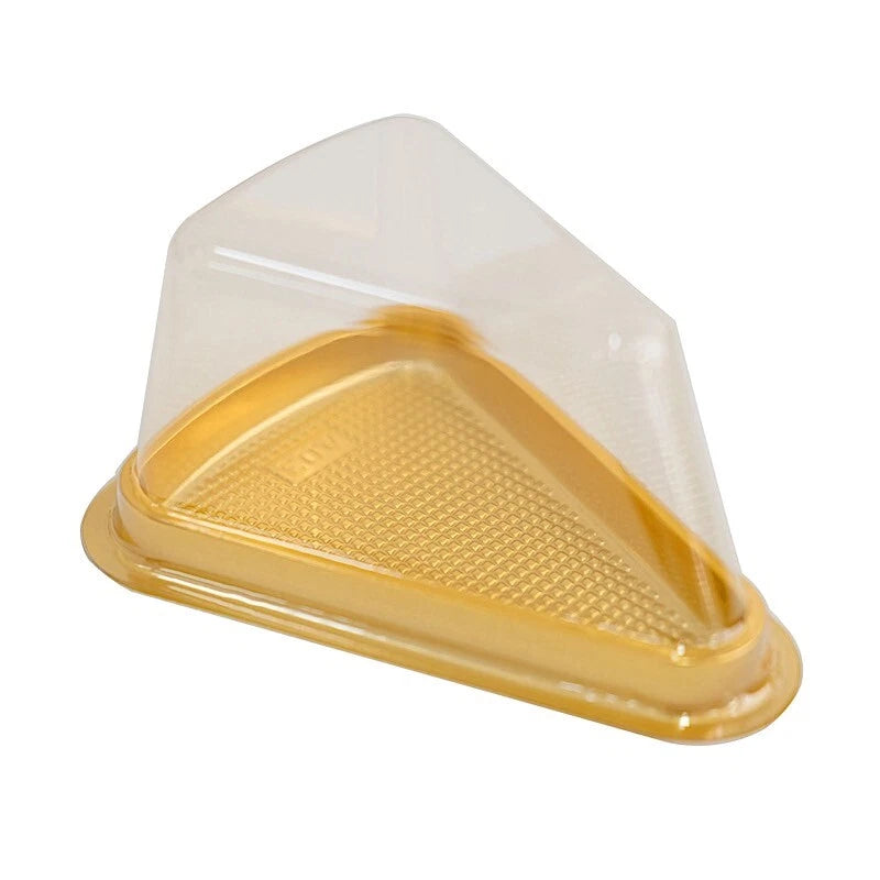 Home Collection 50 Pack Gold Clear Triangle Cake Slice Boxes Plastic Dessert Favor Holders
