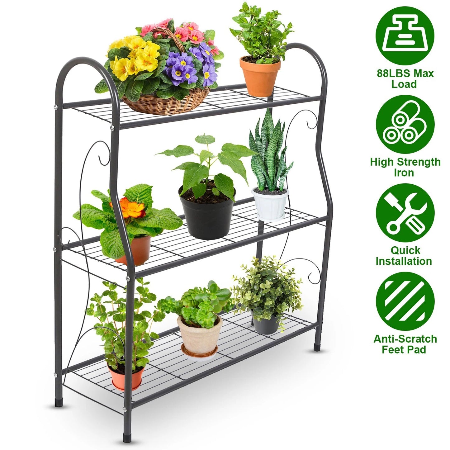 Home Collection 3-Tier Metal Plant Stand Shelf