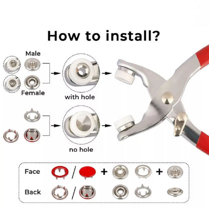 200-Pack Metal Snap Button Kit with Fastener Plier