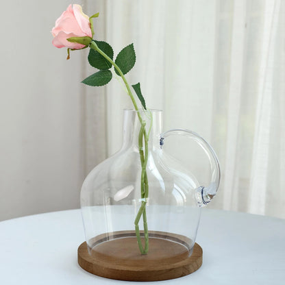 2-Piece 10" Clear Glass Jug Vases with Wooden Bases