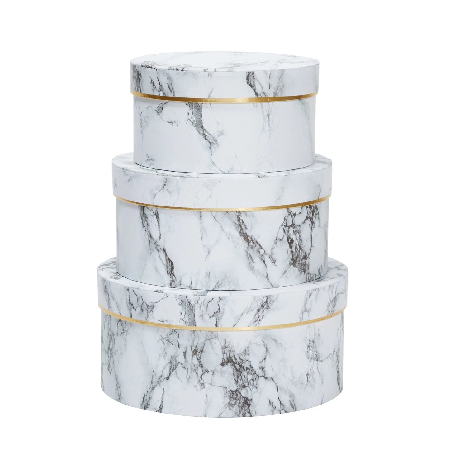 Round White Marble Gift Boxes with Lids – Set of 3