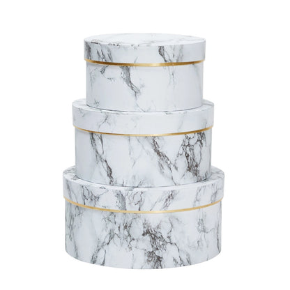 Round White Marble Gift Boxes with Lids – Set of 3