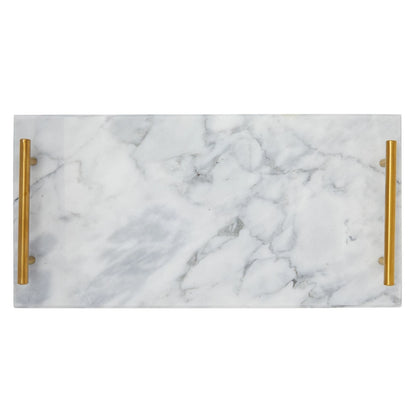 Elegant White Marble Tray with Gold Handles