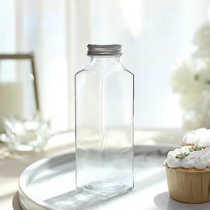 Home Collection 12-Piece 12 oz Refillable Square Glass Bottles with Aluminum Caps