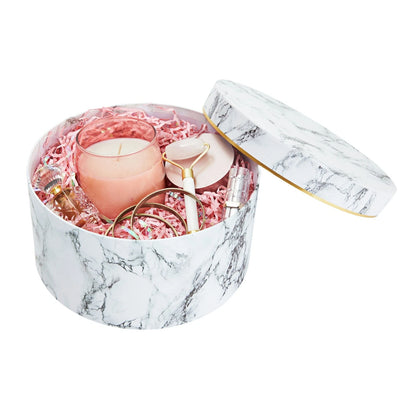 Round White Marble Gift Boxes with Lids – Set of 3