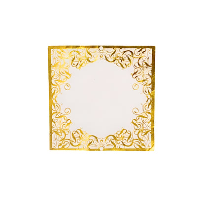 20 Soft 3-Ply White and Gold Dinner Napkins