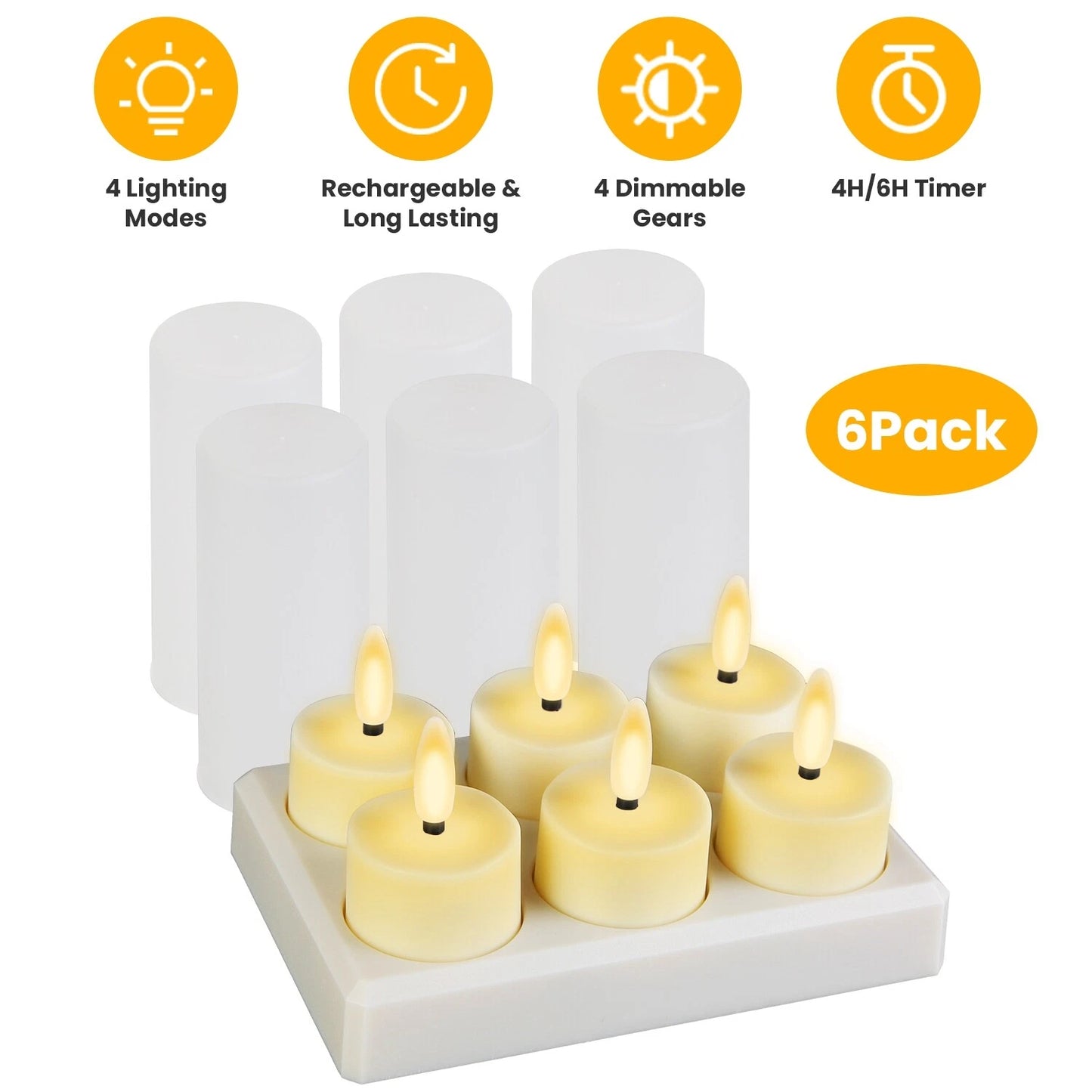 6-Pack Flameless Rechargeable LED Tea Lights with Remote & Timer