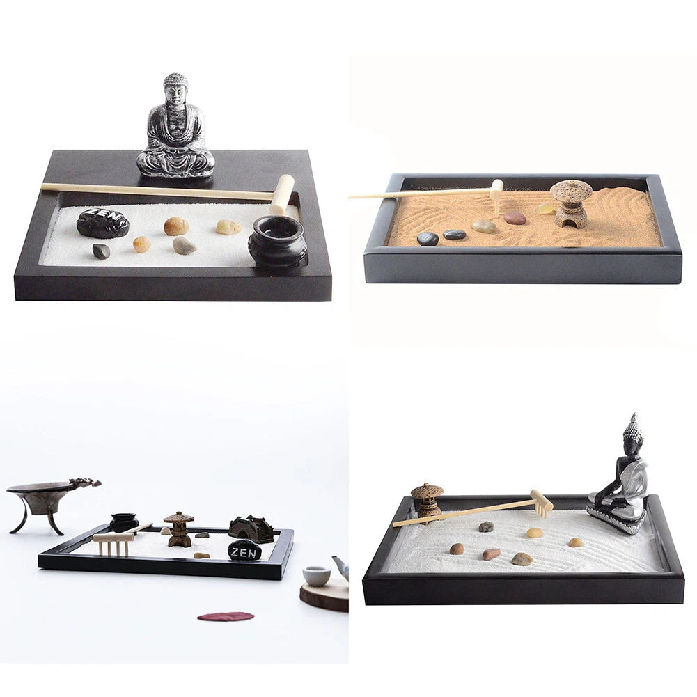 Tabletop Mini Meditation Zen Garden with Pavilion Statue