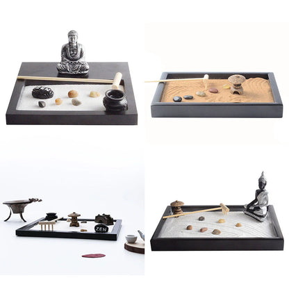 Tabletop Mini Meditation Zen Garden with Pavilion Statue
