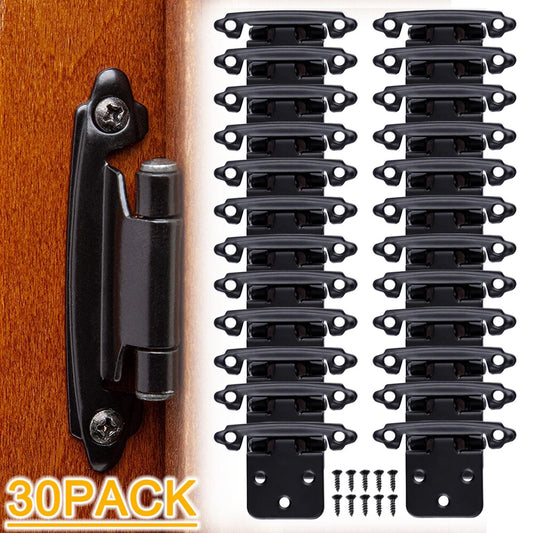 30Pcs Black Cabinet Hinges – 1/2" Overlay, Self-Closing
