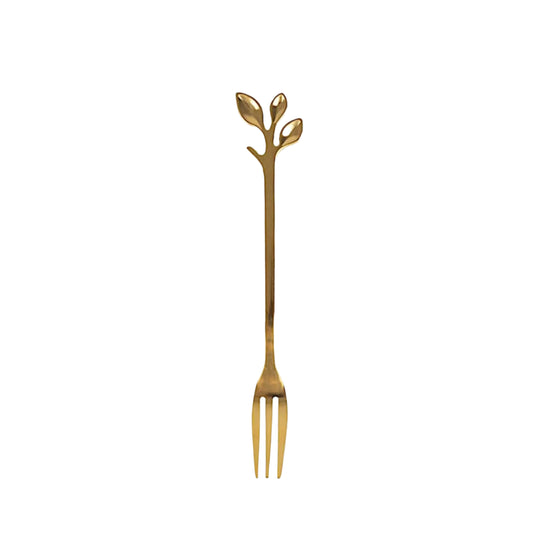 4 Gold Metal Dessert Forks with Leaf Handles in Gift Box