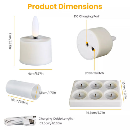 6-Pack Flameless Rechargeable LED Tea Lights with Remote & Timer