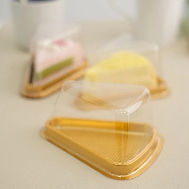 Home Collection 50 Pack Gold Clear Triangle Cake Slice Boxes Plastic Dessert Favor Holders