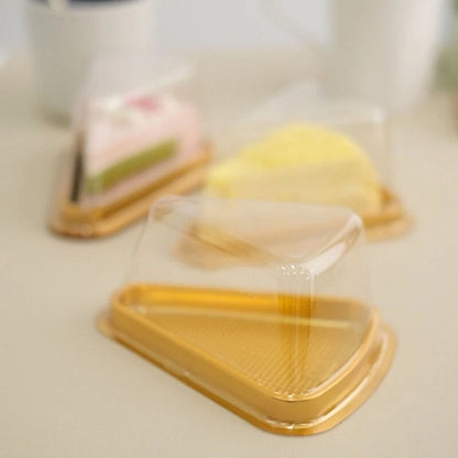 Home Collection 50 Pack Gold Clear Triangle Cake Slice Boxes Plastic Dessert Favor Holders