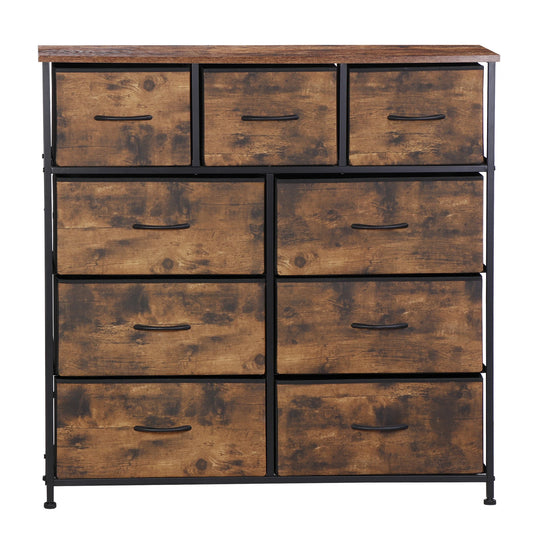 Rustic Brown 9-Drawer Dresser Storage Cabinet