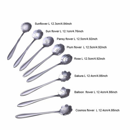 8-Pack Silver Floral Stainless Steel Coffee & Tea Spoon Set
