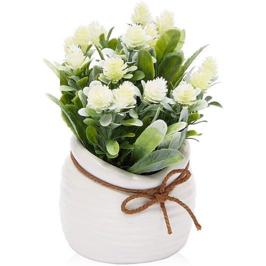 Artificial White Flowers with Ceramic Vase