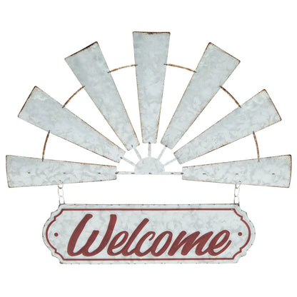 Rustic Farmhouse Welcome Sign with Windmill Design